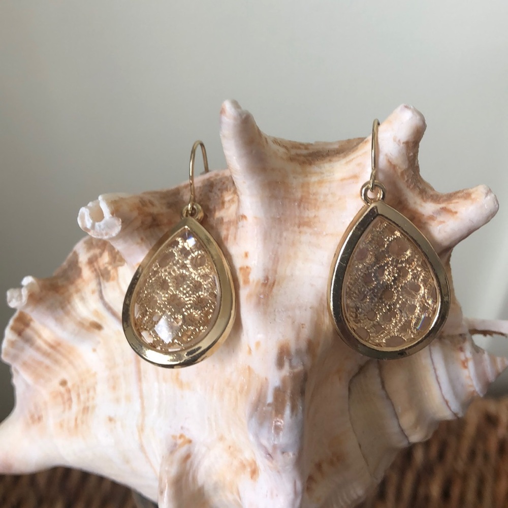 Pretty gold tone clear faceted teardrop earrings